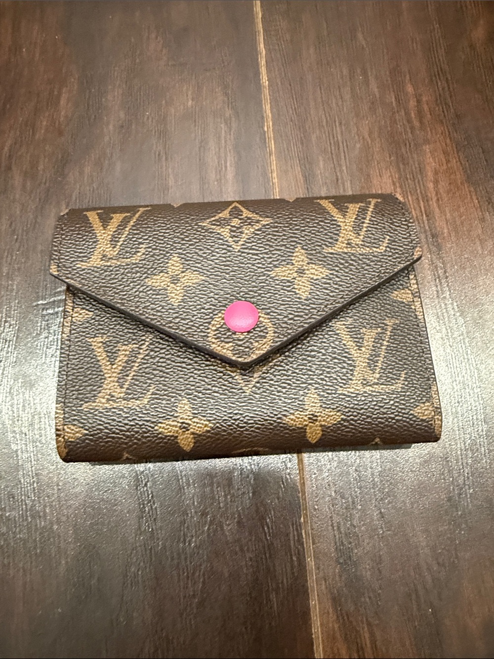 Louis Vuitton Monogram Compact Wallet in Brown with Pink Snap- pink